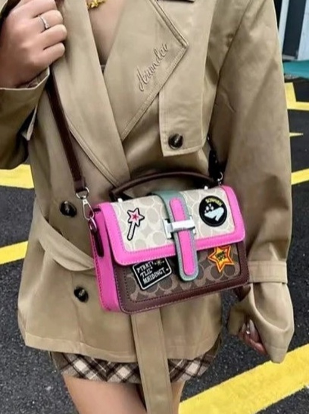 New designer inspired Pink & Brown Crossbody Baby Bag